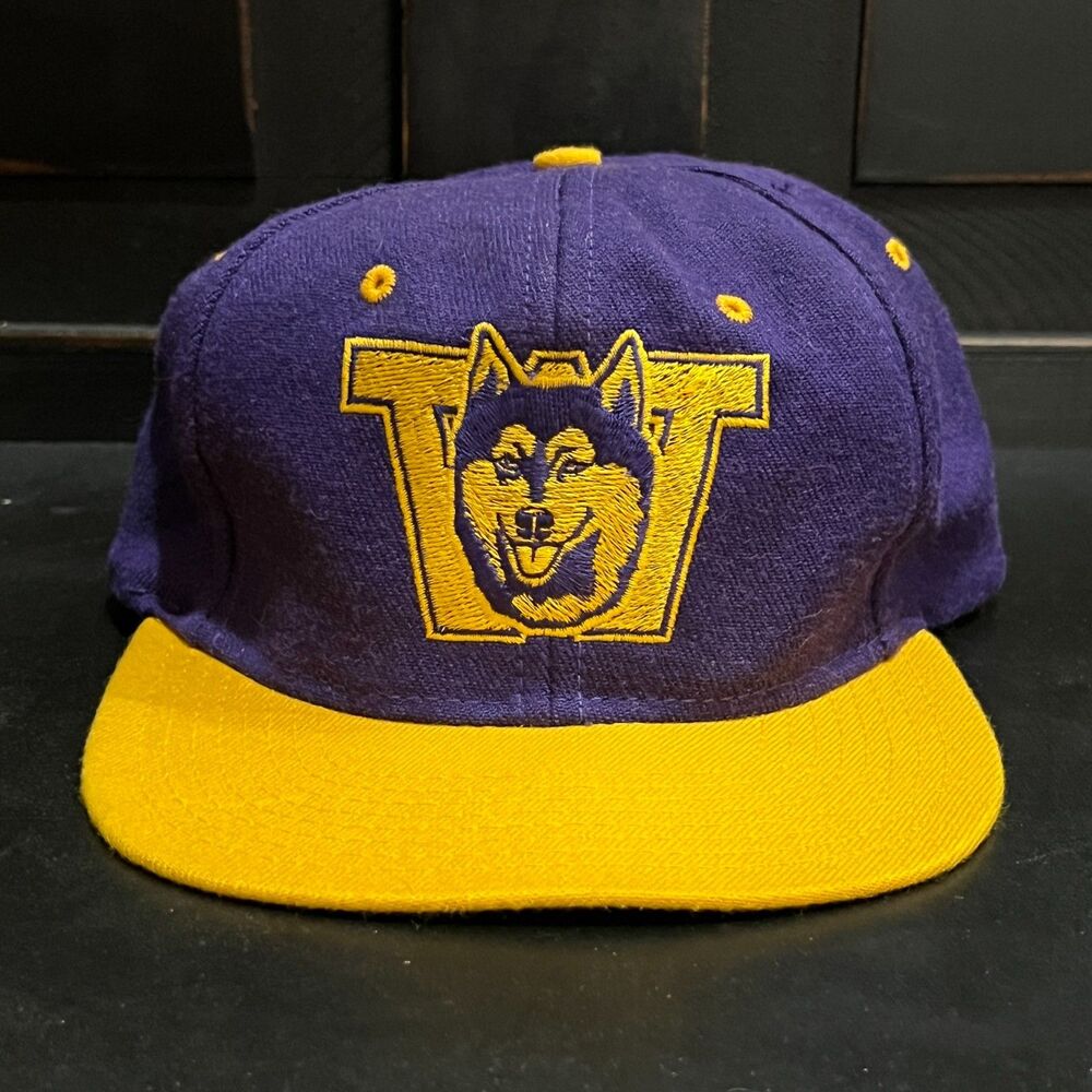 Vintage 90s Washington Huskies Wool Purple Gold NCAA Snapback Hat Cap